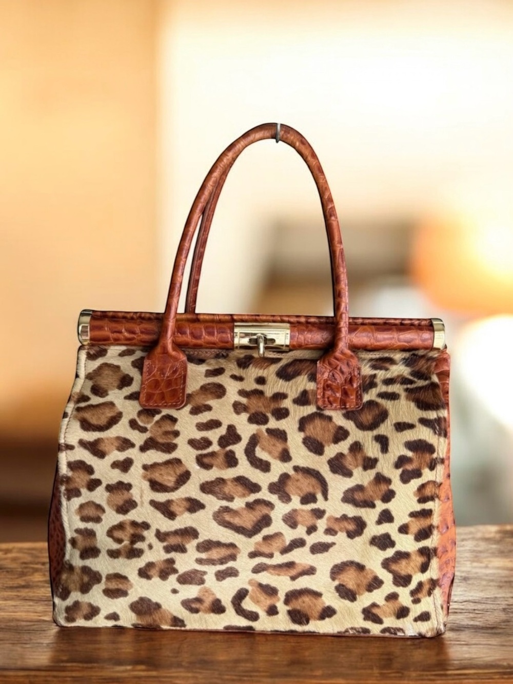 🆕 Borse In Pelle Shoulder Bag Leopard Print Crocodile Leather